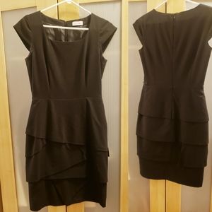 Black Calvin Klein cocktail dress w tiered skirt